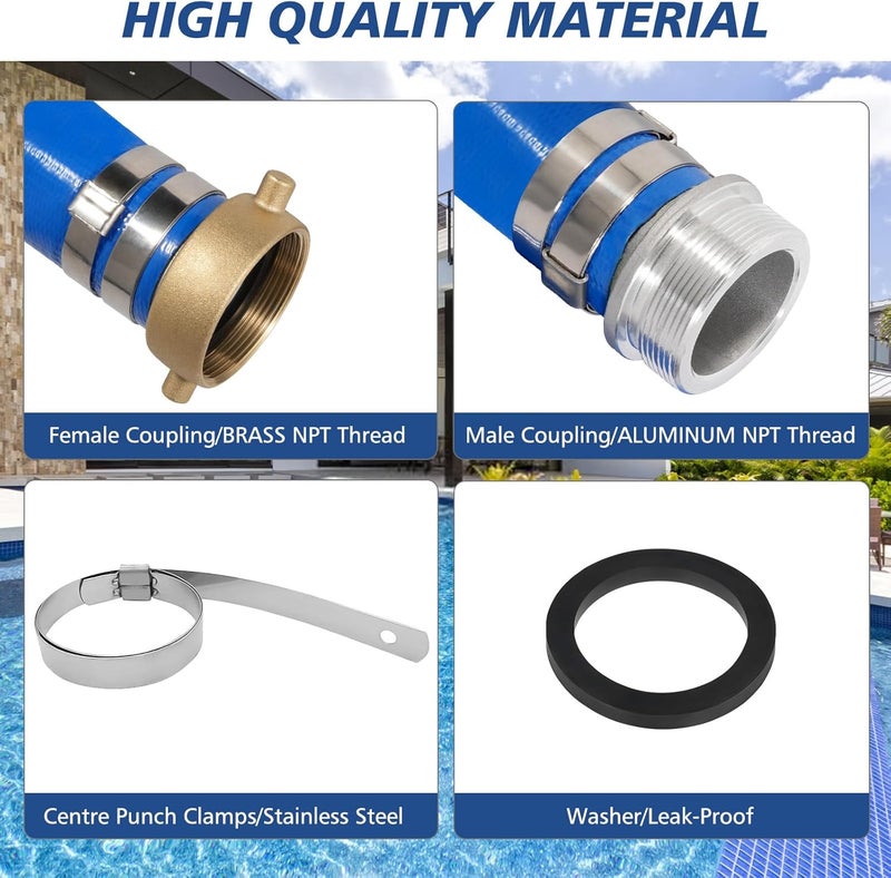 Picatu 1.5" x 50 ft Backwash Hose for Swimming Pools, Heavy Duty PVC Lay Flat Water Discharge Hose,Durable Pool Drain Hose with Aluminum Pin Lug Fittings for Pump And Filters - Image 2